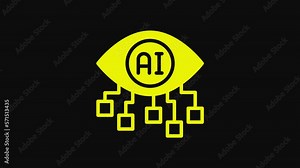 Yellow Computer vision icon isolated on black background. Technical vision, eye circuit, video surveillance system, augmented reality systems. 4K Video motion graphic animation Stock Video