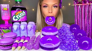 ASMR *PURPLE FOOD* JELLY DONUT, PEEPS, CANDY CORN, POPPING BOBA, ROCK CANDY, GRAPE CRUSH MUKBANG