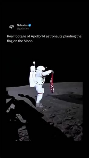 Galaxies on Instagram: "Apollo 14 astronauts Alan Shepard and Edgar Mitchell planted the American flag on the moon on February 5, 1971, during their first moonwalk. They deployed the flag, which was designed to appear to wave in the windless environment, as part of the historic Apollo 14 mission."