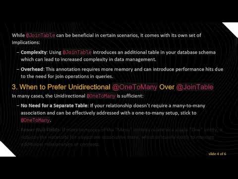 Understanding When to Use @ JoinTable vs. Unidirectional @ OneToMany in Java Persistence