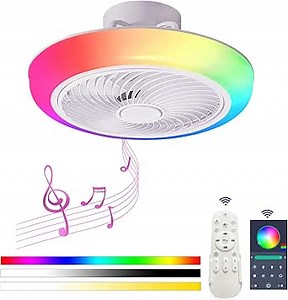 JZCDR RGB Ceiling Fans with Lights, 18" Bluetooth Ceiling Fan with Speaker, App & Remote Control, 6 Wind Speed, Dimmable LED Enclosed Modern Ceiling Fan for Kids Room Bedroom, White - Amazon.com