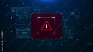 Warning Alert malware threat Computer monitor hacked system alert message flashing screen, hacking cyber crime attack. Cyber security software, virus, malicious online network Error, hacking