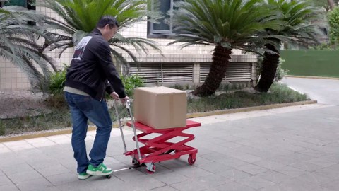 Hydraulic Lift Table Cart 330 lbs Capacity, Lifting Range 10.6''-50'', Double Scissor Table with Anti-Slip Pad, 4 Wheels Easy Mobility for Material Handling, Red