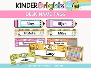 Editable Desk Name Tags for Students | Bright Printable Name Plates for Classroom Desks | Pencil   Learning Tags for Kids | Instant Download - Etsy