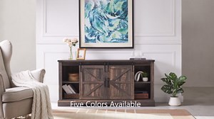 OKD TV Stand for 75 Inch TVs, Farmhouse Entertainment Center with Sliding Doors, Dark Rustic Oak