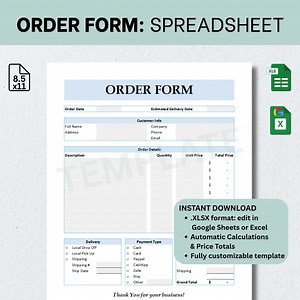 Order Form Template: Spreadsheet for Excel & Google Sheets, Editable, Simple, Fillable, Small Business Forms, Instant Digital Download .xlsx - Etsy Australia