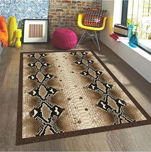 Snake Skin Area Rug: Washable Python Print Mat, Exotic Safari Decor, Animal Print Runner