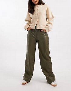 ASOS DESIGN low rise menswear inspired faux leather pants in green  | ASOS