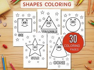 30 Shapes Coloring Pages for Kids, Printable Shape Worksheets, Preschool & Kindergarten Learning, Cute Shape Coloring Book - Etsy