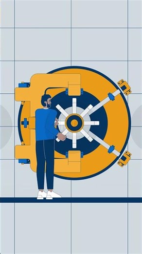 Vault custodian turning wheel to open secure door cartoon vertical animation