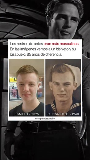 Salud y Belleza | Esculpetudesarrollo © on Instagram: "Se explica en la descripción: 👇 🚨 Los rostros de antes eran más masculinos... y esto no es culpa de la genética o la evolución. Antes de la vida moderna (pantallas, sedentarismo y ultraprocesados), era más común ver hombres con rostros angulosos: mandíbula marcada, pómulos fuertes y mentón más proyectado. Hoy se repite lo contrario: caras más “blandas”, menos definidas y con más tendencia a mentón retraído… y esto no siempre es genética. Y