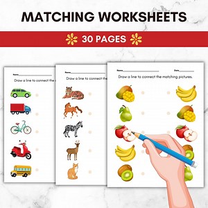 Toddler Matching Game Picture Worksheets, Kindergarten Workbook, Preschool Learning Activity, Printable Match the Picture, Kid Morning Menu - Etsy