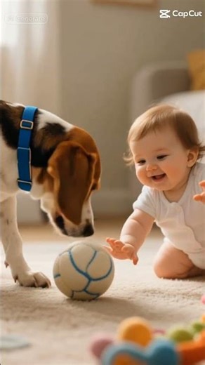 Beagles Playfully Interact With BABY As They Crawl Together