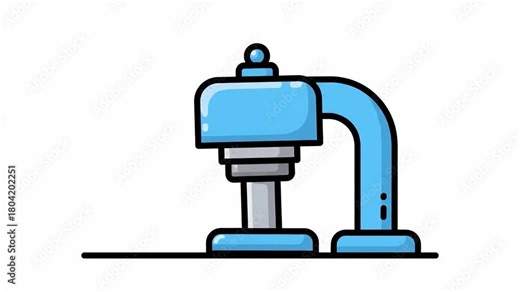 Animated press machine performing tasks like, impacting, emitting sparks and releasing dust in