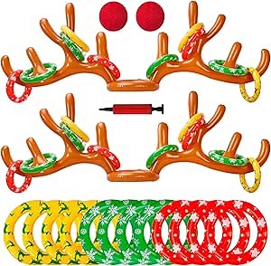 Max Fun Inflatable Reindeer Antler Ring Toss Christmas Games Indoor Outdoor Party Games Hat for Xmas Gifts Holiday Party Supplies Favors Games for Family