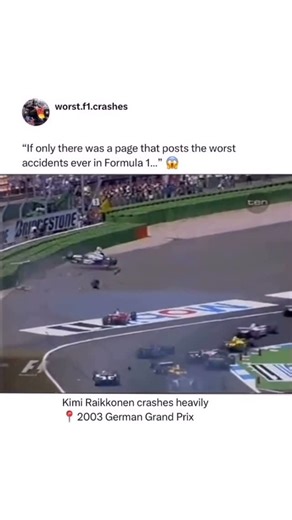 Worst Formula 1 Crashes on Instagram: "Raikkonen and the infamous German GP curse 🥶👇 The 2003 German Grand Prix was held on 3 August 2003 at the Hockenheimring, and the 67-lap race was won by Juan Pablo Montoya, driving for Williams! But the chaos started right on the race start, with a collision involving Kimi Raikkonen, Ralf Schumacher and Rubens Barrichello, that took the 3 drivers out of the race. Raikkonen had a good start, and tried to gain positions before Turn 1, but the Iceman and Ral