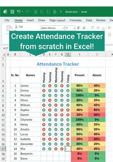 Create attendance tracker from scratch in excel #learnontiktok #tiktoklearningcampaign #exceltips #learnexcelontiktok #foryoupage