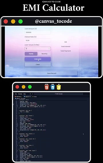 EMI Calculator Project | EMI, Interest, Payment Tracker using HTML CSS & JavaScript | Canvas to Code