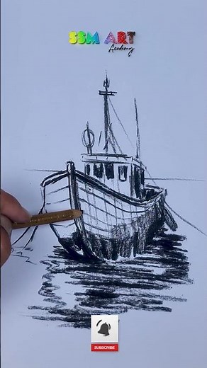 Charcoal Boat Sketch in 12 Seconds 🖤| SSM Art #shorts