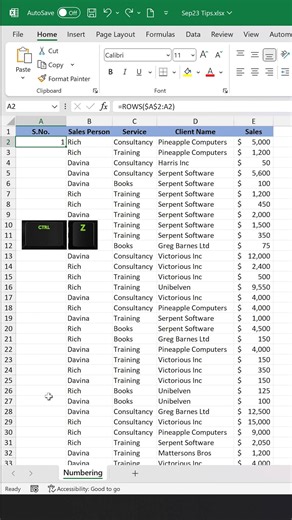 3.9K views · 34 reactions | Ish Excel Tutorial mei shikenge ki kaise auto numbering karte hai excel mei. Agar bich se hum delete bhi kar de koi rows ko toh bhi numbering auto correcct ho jayega. Dhanaywad! #Excel #exceltips #DataEntry #accounting #spreadsheets | SUS ONLINE | Facebook