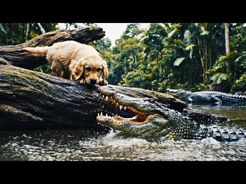 Animal warning to humans. Golden Retriever saves her cub from alligators #dogs #rescue #animals