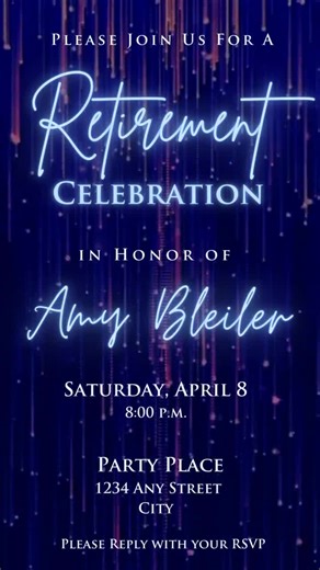 Retirement Party Invitation, Animated Blue Glitter Party Invitation, Digital Download, Textable Invite, Canva Template - Etsy Australia