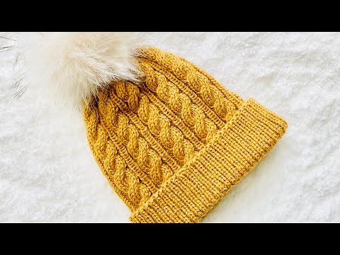 EASY KNIT HAT PATTERN! Adult cable knit hat IN THE ROUND Knitting for Baby