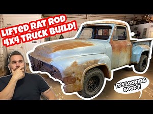 OFFROAD RAT ROD! 55 BODY SWAP ON NEW TRUCK FRAME! LIFTED 4X4 1955 FORD F100 BUILD CHEAP BUDGET BUILD