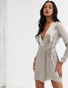 ASOS DESIGN wrap mini dress in high shine satin | ASOS