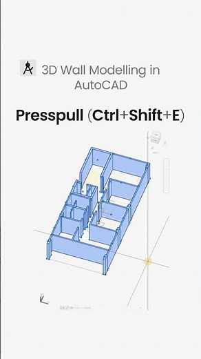 3D Wall Modeling in AutoCAD | Convert 2D Plans to 3D model with Presspull (Ctrl+Shift+E) #architects