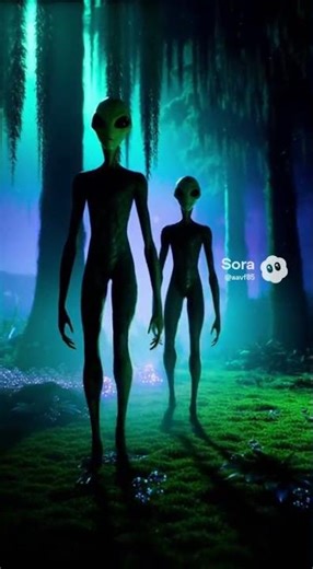 Aliens walking through the forest.