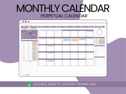 Monthly Calendar Spreadsheet Google Sheets | Daily Schedule Spreadsheet | Perpetual Calendar | Google Sheets Daily Routine | Task Tracker - Etsy