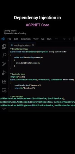 Dependency Injection in .NET | Interview Questions | #coding #shorts #skdotnetcodingconcept #dotnet