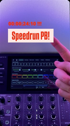 How quick can you set up your lights? This clip was definitely not sped up... Basic SoundSwitch setup is easy. - Add your fixtures on desktop - Export the venue file to your drive - Then plug it into your @officialenginedj decks - Connect the DMX Micro Interface And then your lights will sync to the music right away! No complicated steps and no digging through menus, just a clean setup that gets you mixing fast with autonomous lights. Speed running your lighting might not be a real sport yet, bu
