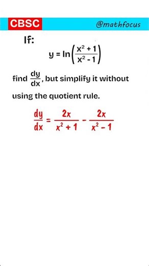 Derivative without Quotient Rule | ln Trick 🔥 | CBSE Maths #shorts