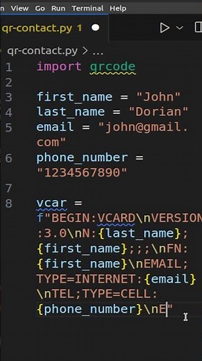 Quick and Easy QR Code Generation (Contact card) with Python under 60s | Code with SJ