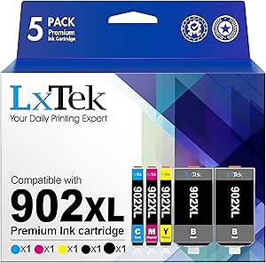 LxTek Compatible 902 XL Ink Cartridge Replacement for HP 902XL Ink Cartridges Combo Pack to use with Officejet 6978 6954 6962 6968 6975 Printers (5 Pack)
