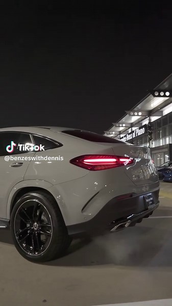 We have this GLE450 coupe available in Alpine Grey with Bahia Brown interior. Super clean vehicle, standard with 64 different ambient color options and sitting on 22” AMG all black wheels. #mercedesbenz #amg #fyp #trending #carsoftiktok @MB Plano