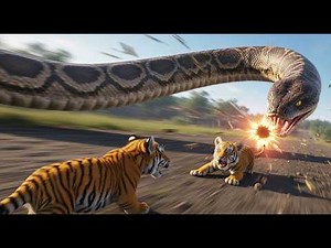 Giant Python vs Tiger Family During VOLCANO ERUPTION | Brave Heroes Mission