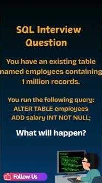 SQL Top 10 Interview question: #sql #databaseconcepts #sqlinterview #programming #dataanlysis
