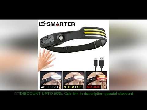 COB LED Sensor Head Lamp Induction Headlamp Built-in Battery Flashlight USB Rechargeable Head Torch