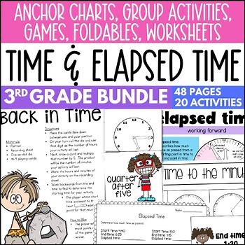 3rd Grade Telling Time and Elapsed Time Anchor Charts, Review Games, Worksheets