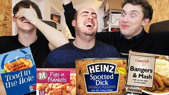 We tried the weirdest English foods! (Toad in the hole, spotted dick & more)