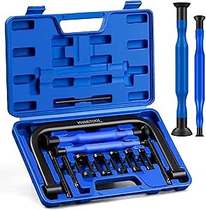 Valve Spring Compressor | 10 Piece Spring Clamp Tool Kit with C Clamp, Collet Pusher Adapters, Extension Rods, and Lever for Car, Motorcycle, ATV, and Small Engine Repairs (Blue)