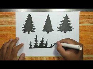 How to draw TREE AND FOREST SILHOUETTE step by step