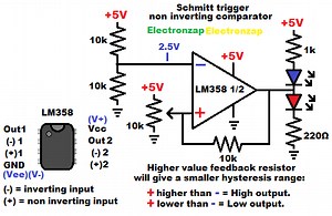 Brief Schmitt Trigger LM358 Op Amp Comparator Circuit - Electronzap