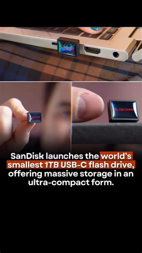 its._me_fact on Instagram: "SanDisk has unveiled the world’s smallest 1TB USB-C flash drive, setting a new benchmark in compact storage technology. Designed for users who need massive capacity without sacrificing portability, this tiny device packs the power of a full external drive into a form factor smaller than most wireless earbuds. Despite its size, the drive delivers impressive performance. With high-speed USB-C connectivity and read speeds of up to 400MB/s, it allows fast transfers of vid