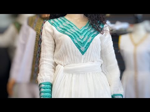 ELEGANT Ethiopian Traditional Dress [Blue-Green Habesha Kemis] - Bahel Wear