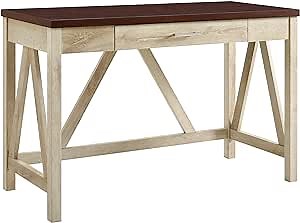 Walker Edison Rustic Farmhouse Wood Computer Writing Desk Home Office Workstation Small, 46 Inch, White Oak and Brown