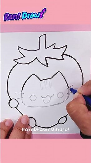 Dibuja un gato Fresa super lindo | Dibujos muy fáciles para principiantes 🍓 #dibujoscreativos